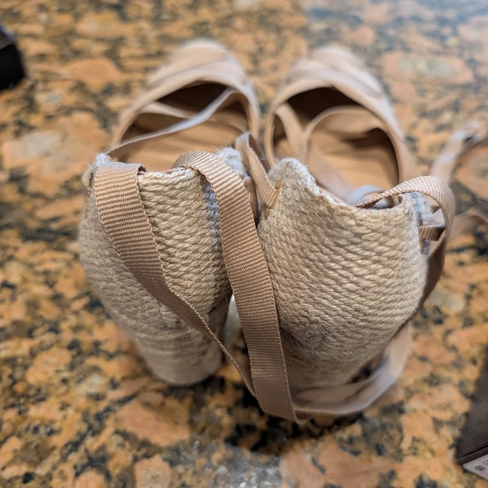 INC International Concepts Beige Espadrille Wedge Sandals with Ankle Wrap - Picture 5 of 6
